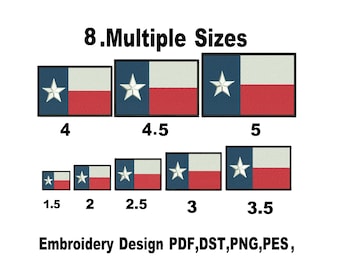 Texas Flagge Maschinenstickerei: 8 Größen, Aufnäher zum Maschinensticken (Instant Download)