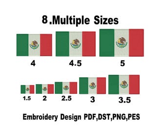 Mexiko Flagge Stickdatei: 8 Größen , benutzerdefinierter Aufnäher (Instant Download)
