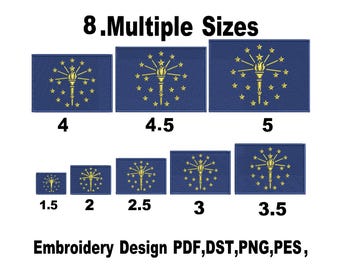 Indiana flag Embroidery Design: Digitize, Embroidery Digitize, 8 Sizes, custom patches ,America state Flag, DST, PES, (Instant Download)