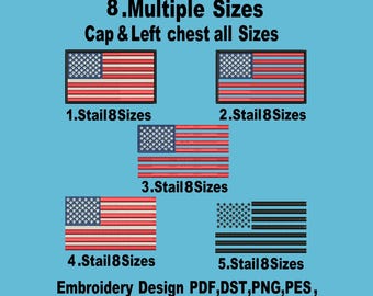 Amerikanische Flagge, USA Flagge, Stickdatei: 5 Stail in 8 Größen, amerikanischer Aufnäher (Instant Download)