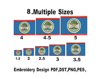 Belize Flagge Maschinenstickerei, 8 Größen, individueller Aufnäher (Instant Download)