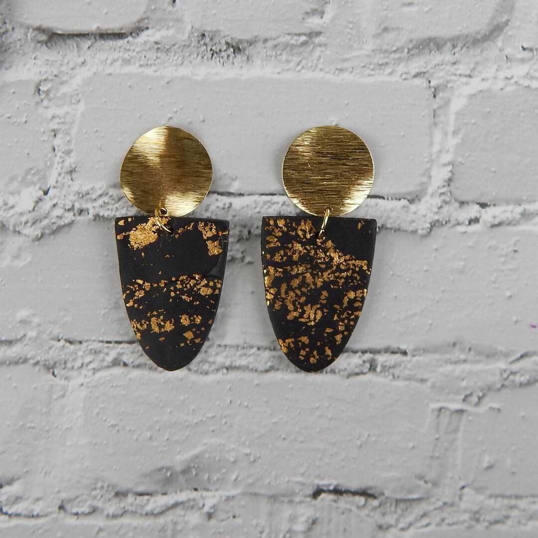 Black and Gold Foil Polymer Clay EarringsMeghan Etsy.de