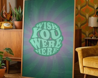 Wish You Were Here Retro Wall Art | Groovy 70s Quote Print | Digital Download