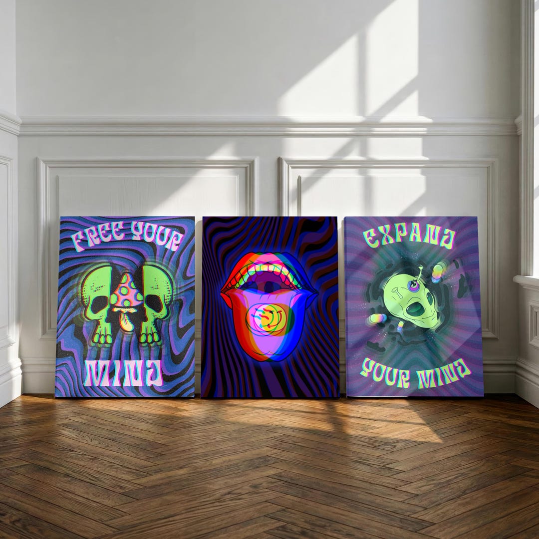 Psychedelic Print Bundle | Trippy Retro Wall Art Set | Groovy Posters ...