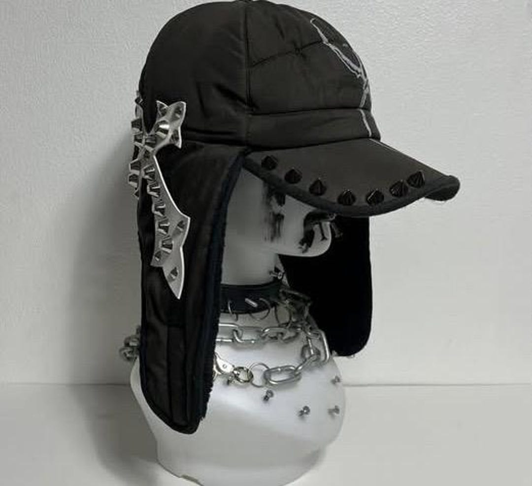 Black Punk Hat With Fluffy Ears and Tribal Embroidery | Gothic, Grunge ...