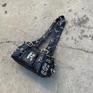 Black Goth Y2K Mini Shoulder Bag - Metal O-ring Studs and Strap 