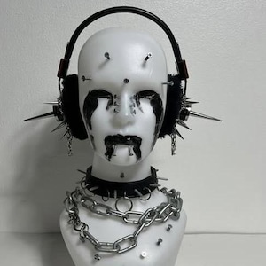 Black Punk Headphones with Spikes and Studs | Gothic, Cyber, Y2K, Alternative