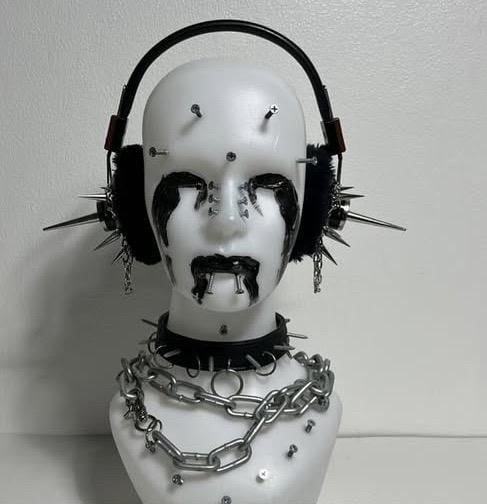 Black Punk Headphones With Spikes and Studs | Gothic, Cyber, Y2K