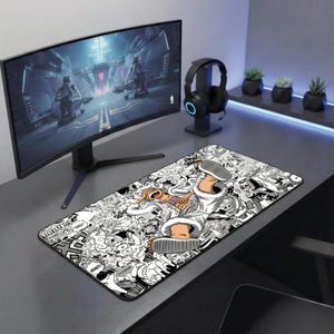 Podkładka pod mysz Luffy Gear 5 Anime XXL – Podkładka na biurko z motywem pirata ze słomkowego kapelusza | Duża podkładka gamingowa do konfiguracji Otaku | Estetyczny dodatek do biurka