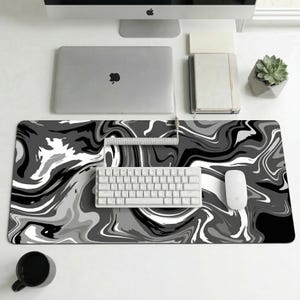 Black & White Liquid Swirl Mouse Pad | Minimalist Marble Desk Mat | Large Gaming Mousepad | Aesthetic Extended Desk Pad | Office Decor Gift
