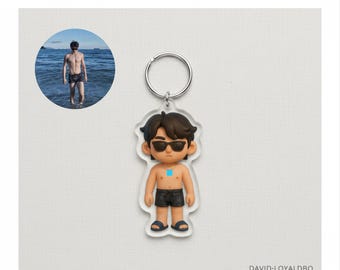 Custom 3D Cartoon Portrait Acrylic Keychain, Personalized Figurine Gift