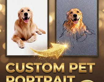 Custom Gold Glitter Pet Portrait, Digital Line Art (Digital Download)
