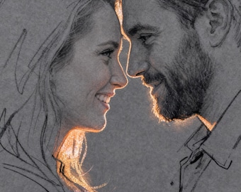 Custom Gold Glitter Line Art Portrait, Couple Sketch (Digital Download)