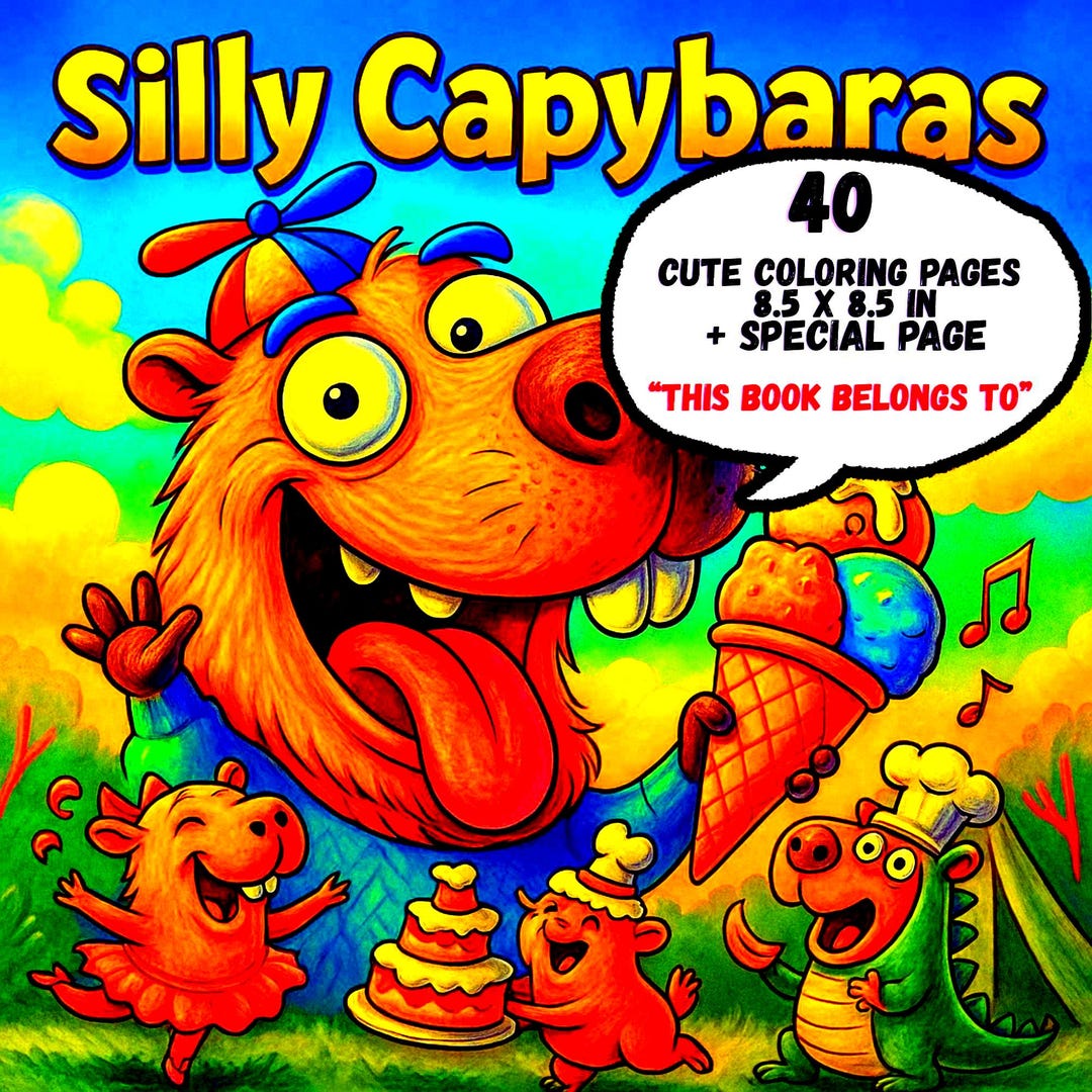 Silly Capybaras Coloring Book. Funny Animal Coloring Pages for Kids and ...