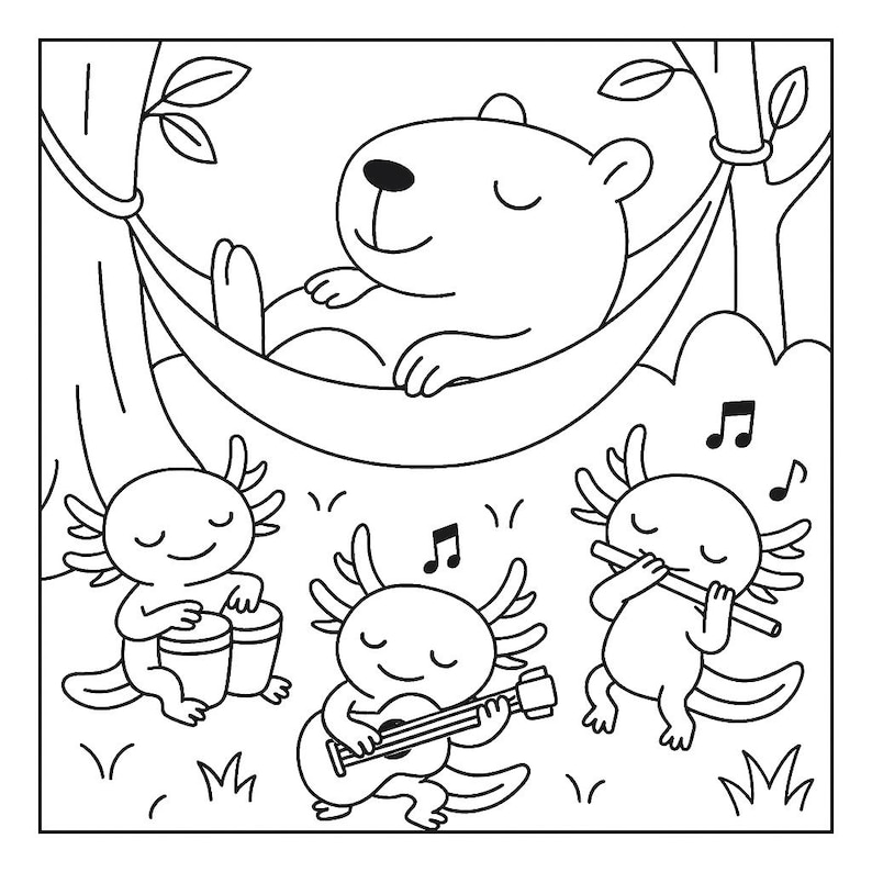 Cute Capybaras and Axolotls Coloring Book: 30 Adorable Animal Pages for ...