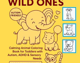 Cute Animal coloring book for kids – 52 pages + title page – Autism Friendly – Toddler printable PDF – fun baby animals activity.