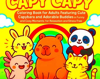 Capybara and Friends coloring book – 55 cute capybara coloring pages for kids & adults + bonus "This book belongs to" page.