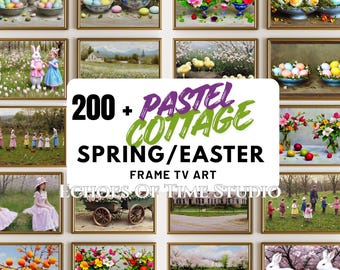 Más de 200 láminas decorativas para TV con marco de estilo campestre en tonos pastel, ideales para primavera y Pascua. Decoración floral vintage para pared. Láminas decorativas para TV con marco de conejito para Samsung. Láminas románticas de estilo campestre.