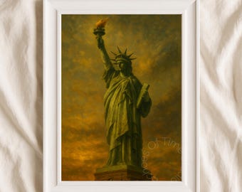 Estatua de la Libertad para imprimir, arte mural patriótico de Nueva York, lámina de monumento estadounidense vintage, decoración de monumentos de EE. UU., decoración del hogar