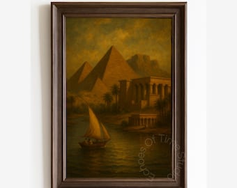 Pirámides egipcias para imprimir, arte mural del antiguo Egipto, lámina de paisaje del río Nilo, decoración histórica vintage, decoración del hogar