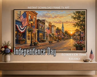 Arte de TV con marco de calle principal patriótica, descarga digital del 4 de julio, pintura al óleo americana, decoración del Día de la Independencia de Samsung