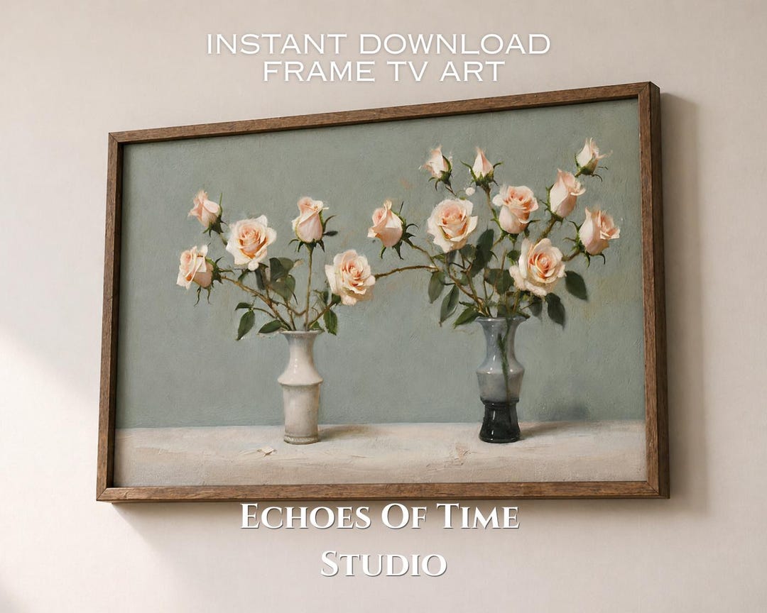 Blush Rose Still Life – Vintage Floral Painting | Soft Cottagecore Wall ...