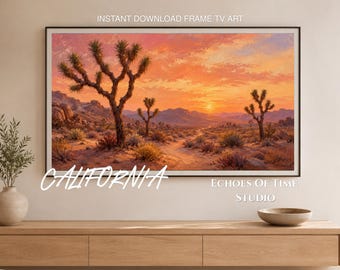 Joshua Tree California Desert Sunset Samsung Frame TV Art, Southwest Oil Painting Instant Download, Rustic Terracota Printable Wall Decor