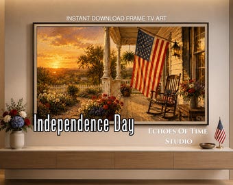 Cuadro decorativo para TV con diseño del Día de la Independencia, descarga digital de la bandera estadounidense patriótica, cuadro para TV Samsung del 4 de julio, pintura al óleo de estilo rústico vintage.