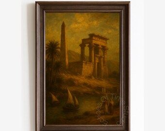 Ancient Egypt Temple Printable, Egyptian Historical Wall Art, Nile River Landscape Print, Vintage Desert Decor, Home Decor