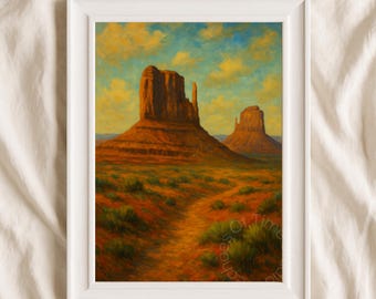 Monument Valley para imprimir, arte mural de paisaje del desierto occidental, lámina de cañón del suroeste, decoración vintage americana, decoración del hogar