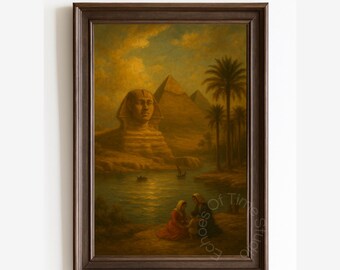 Sphinx Printable Wall Art, Ancient Egypt Pyramid Landscape Print, Nile River Desert Artwork, Vintage Historical Decor, Home Decor