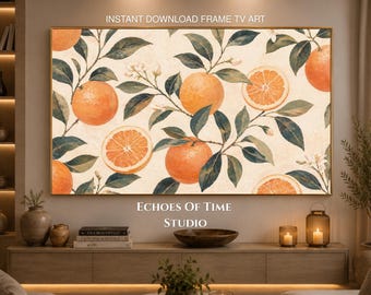 Arte para televisores Samsung Frame / Diseño botánico de flor de naranjo / Protector de pantalla de cítricos mediterráneos / Decoración de pared para cocina italiana de verano