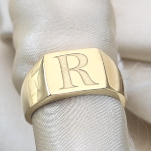 Personalized Initial Ring I 14K Gold Plated Sterling Silver Old English Initial Signet Ring I Custom Initial Name Letter Ring I Name Ring