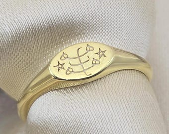 Gegraveerde ovale ring 'Baha'i' met naam | Baha'i sierlijke gouden ring | Minimalistische bahá'í-sieraden | Ringtonesymbool Ring | trouwring