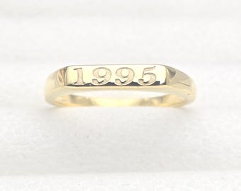 Engraved 1995 Year Ring: Gold Plated Sterling Silver Band