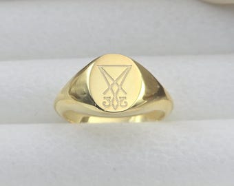 Bague Sceau de Lucifer | Bague amulette emblème satanique | Bague Satan | Bijoux occultes | Bijoux de protection en argent sterling