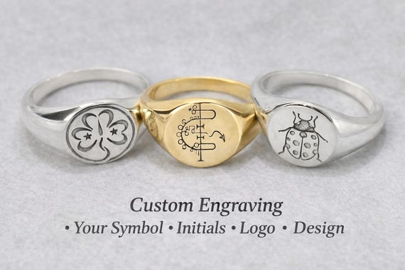 Custom Signet Ring for Men Women, Personalized Actual Drawing Logo Name Ring, Personalized Gold Ring, Engraving Ring Jewelry Gift for Him