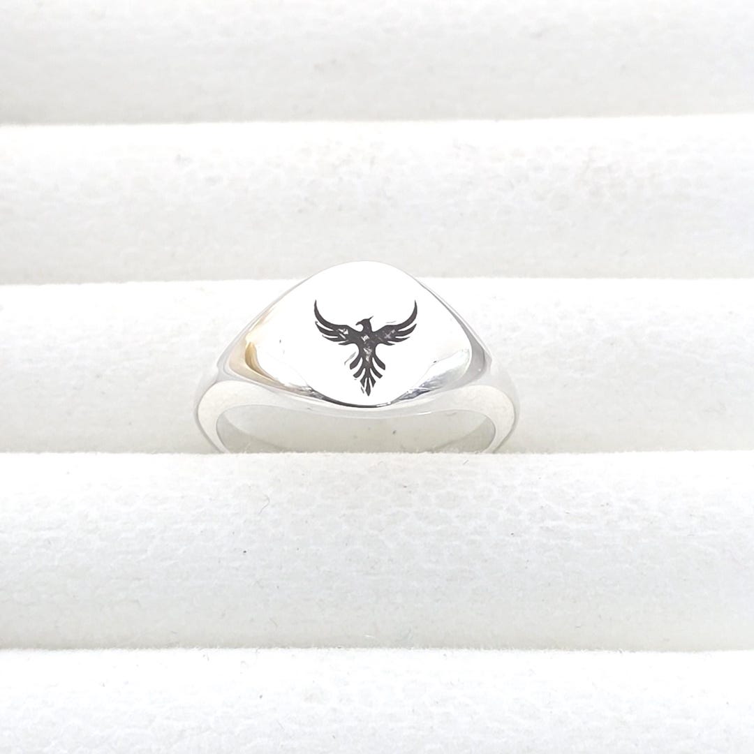 Engraved Phoenix Signet Ring | Oxidized Sterling Silver - Etsy