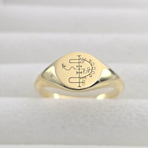 Custom Signet Ring for Men Women, Personalized Actual Drawing Logo Name Ring, Personalized Gold Ring, Engraving Ring Jewelry Gift for Him image 3