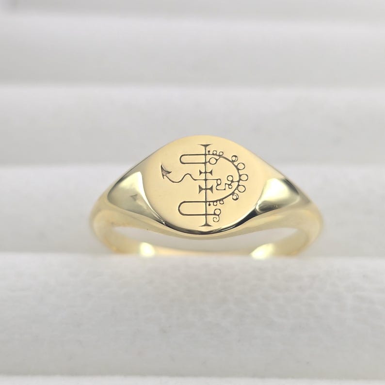 Custom Signet Ring for Men Women, Personalized Actual Drawing Logo Name Ring, Personalized Gold Ring, Engraving Ring Jewelry Gift for Him image 3