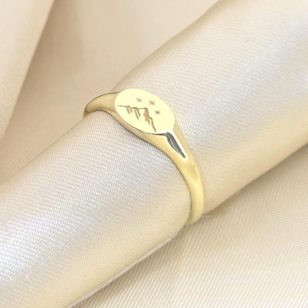 Mountain and Stars Engraved Ring | Sterling Silver Adventure Ring ...