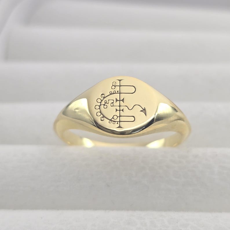 Custom Signet Ring for Men Women, Personalized Actual Drawing Logo Name Ring, Personalized Gold Ring, Engraving Ring Jewelry Gift for Him image 2