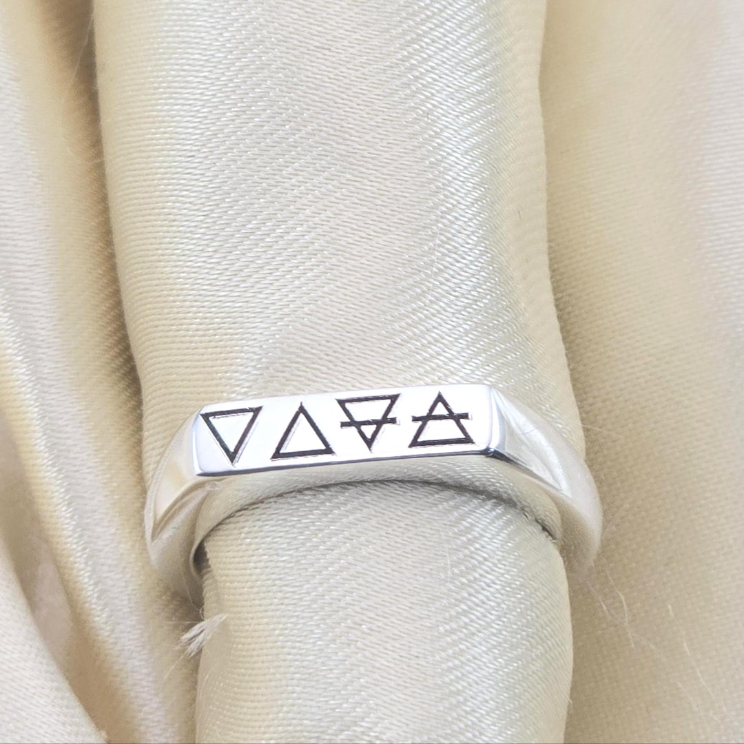 Symble Ring Four Element Symbols Signet Ring • Engraved Silver Ring • Minimalist ...