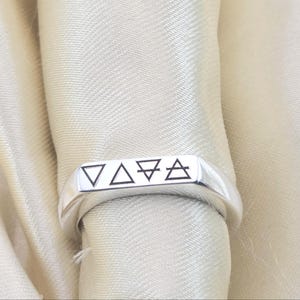 Four Element Symbols Signet Ring • Engraved Silver Ring • Minimalist Flat Top Ring • Custom Symbol Ring • Gift for Him • Spiritual Jewelry
