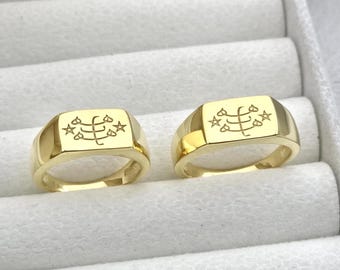 Sterling Silver Baha'i the greatest signature Signet Ring - Unisex Spiritual Jewelry