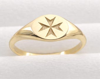 Maltezer zegelring met kruis | Christelijke ring | Gegraveerde kruisvaarder-kruisring | Geloofscadeau voor haar | Sterlingzilveren zegelring