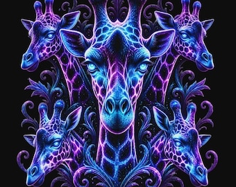 Neon Giraffe Heads Art Print – Bold, Fun, Humorous Tee Design