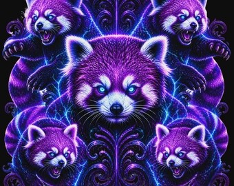 Neon Red Panda T-Shirt: Electric Cosmic Wildlife Art Tee