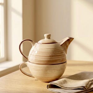Handgemachte Keramik Tee für einen Satz, Stapeln Teekanne und Tasse, Cottagecore Tee-Set, Housewarming Geschenk für Tee-Liebhaber