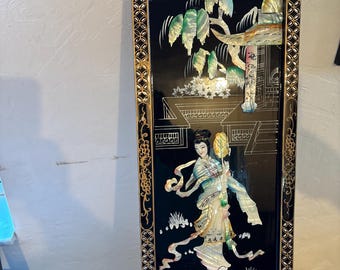 Panel chinoiserie lacado en negro